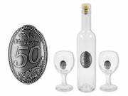 Palack + 2db boros pohár fémcímkés Boldog 50. Születésnapot PK/HP+2p
