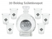 Pálinkás készlet 6db pohár 0,5l palack 20. Boldog Születésnapot fémcímkés