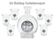 Pálinkás készlet 6db pohár 250ml palack Boldog 50. Születésnapot fémcímkés