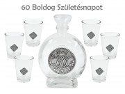 Pálinkás készlet 6db pohár 250ml palack Boldog 60. Születésnapot fémcímkés