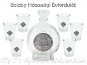 Pálinkás készlet 6db pohár 250ml palack Boldog Házassági Évfordulót fémcímkés