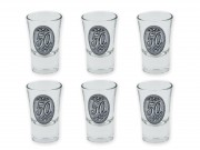 Pálinkás pohár 50. születésnapra fémcimkés 6db 3,4cl