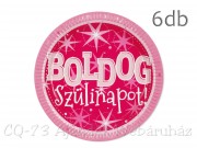 Papírtányér szett Boldog szülinapot rózsaszín 6db 22cm M33510