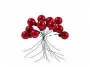 Piros bogyós pick dekoráció 12db 2cm 055044