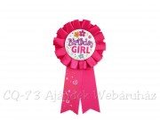 Szalagos kitűző pink Birthday girl 7,5x13,5cm