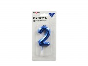 Számgyertya 2 kék fényes 6cm 614667