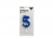 Számgyertya 5 kék fényes 6cm 614698