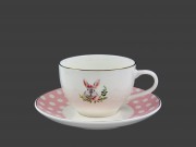 Teás csésze + alj rózsaszín pöttyös/nyuszis Q83000090