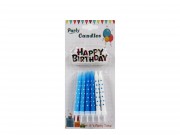 Tortagyertya tartóval kék/fehér 12db 8cm + Happy Birthday 609748