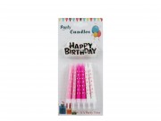 Tortagyertya tartóval pink/fehér 12db 8cm + Happy Birthday 609779