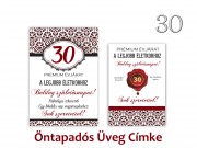 Üvegcímke 30. Születésnapi öntapadós bordó 2db-os 9x13/8x11cm PDUC05