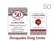 Üvegcímke 50. Születésnapi öntapadós bordó 2db-os 9x13/8x11cm PDUC07